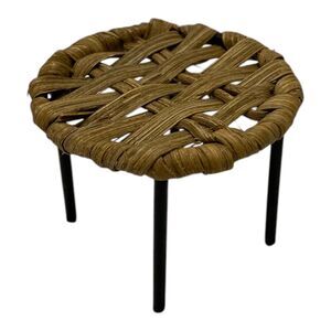 Vintage Dollhouse Wicker Stool with Metal Base Collectible Miniature Furniture